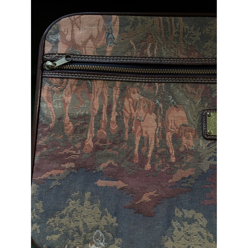 Vintage Tapestry Rolling Suitcase | Fox Hunt | Carry On Bag | Capizio |Brown Tan - Picture 13 of 16